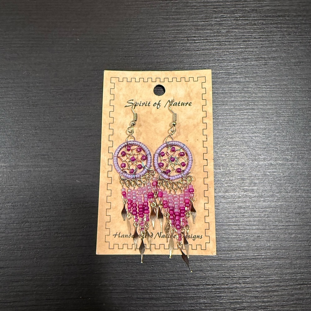 Pink and Purple Beaded Earrings